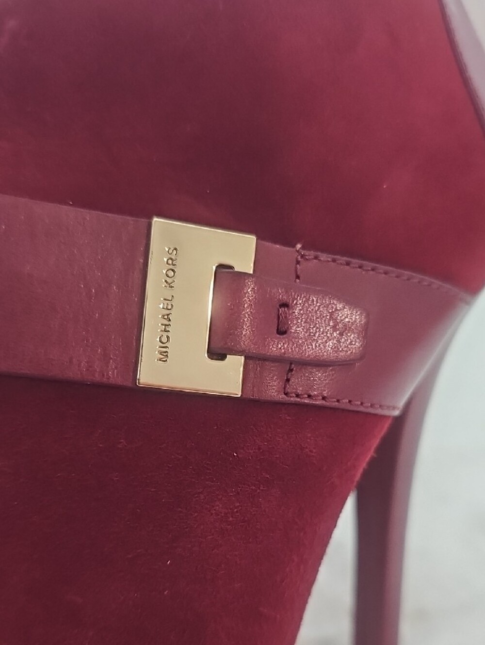 Michael Kors Wine Burgundy Suede Peep-Toe Heeled Booties - Picture 4 of 8